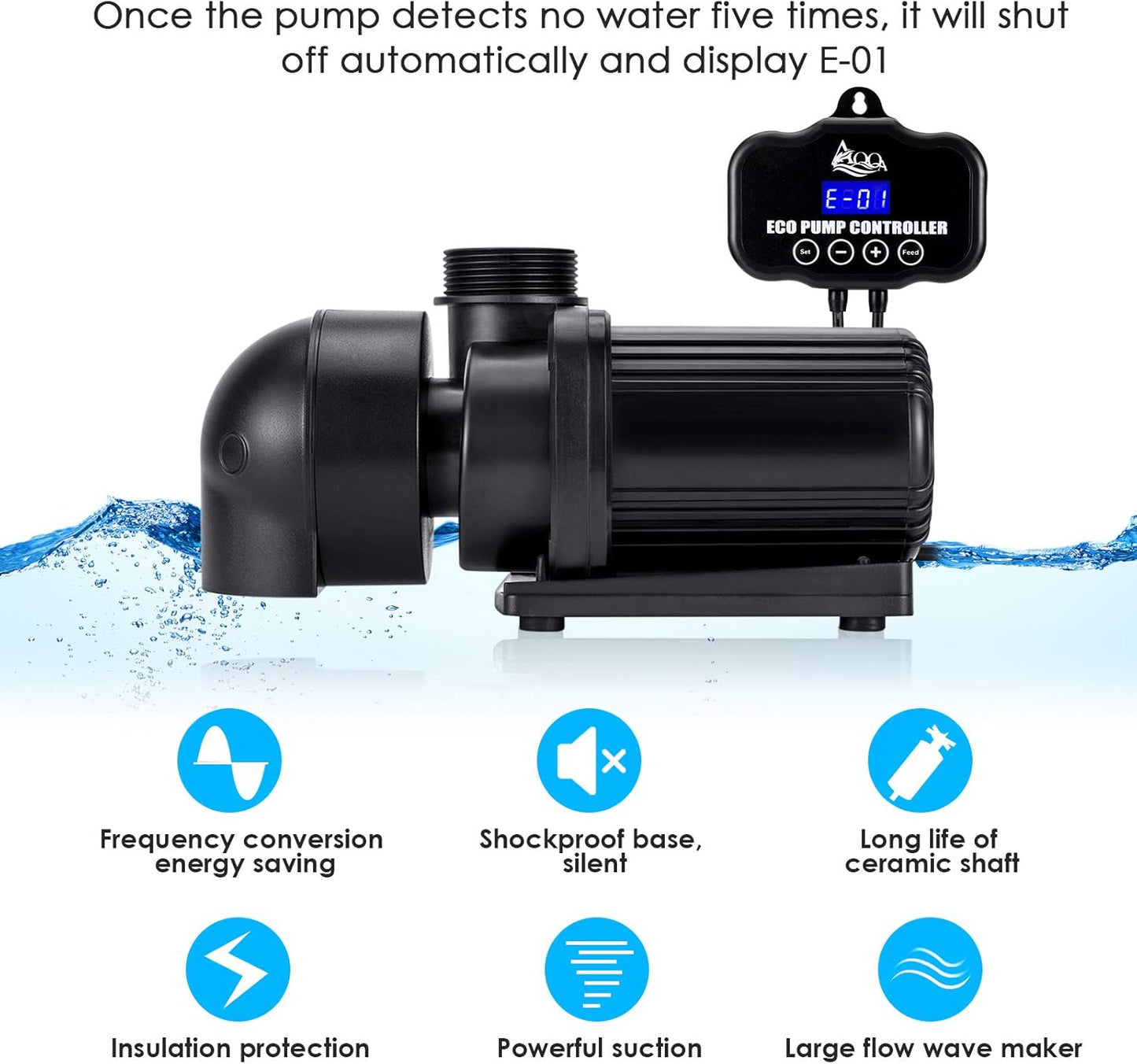 Controllable Aquarium Water Pump,75W 2400GPH Circulation Make Wave/Feed Mode/20 Options Flow Adjustable, Amphibious Submersible or Land Powerful Return Pump for Saltwater & Freshwater