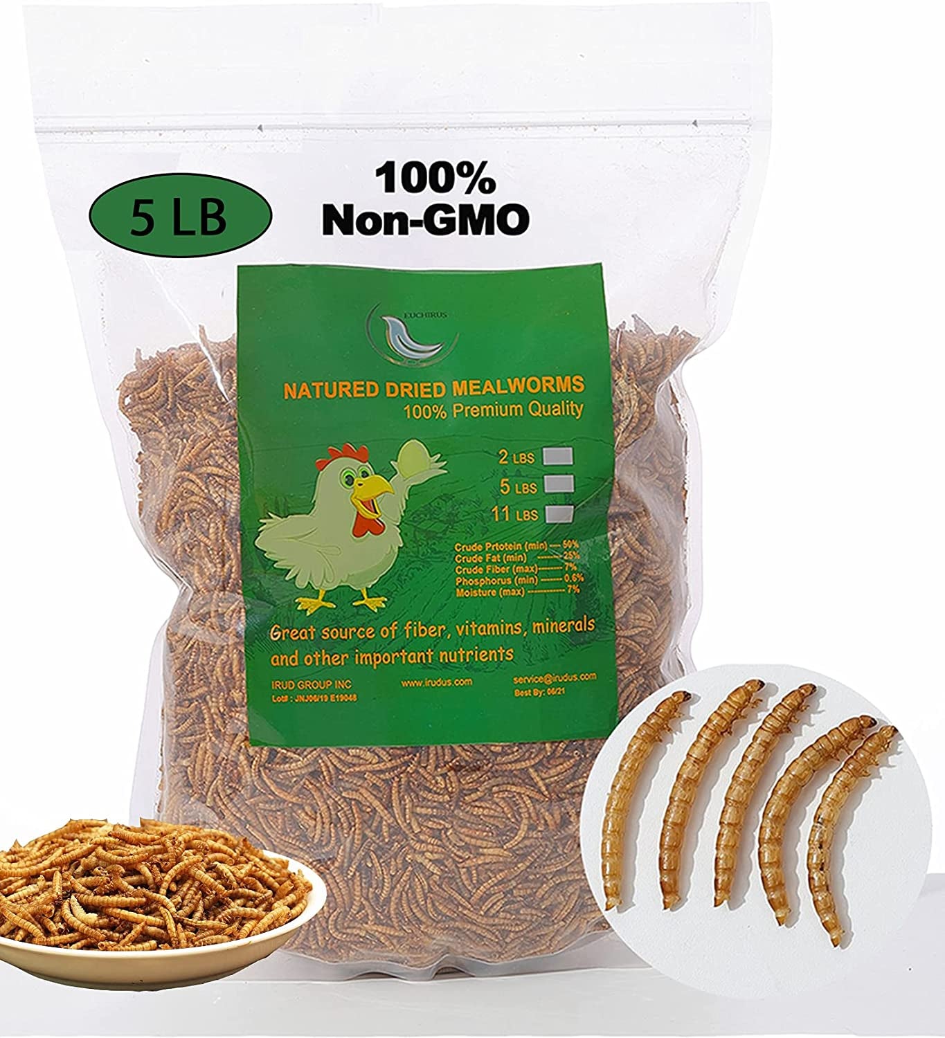 Non-Gmo High-Protein Large Dried Mealworms for Chickens, Natural Grubs and Poultry Treats as Chicken Feed,Duck Food, Wild Birds Seed,Fish Food,Reptile Food,Amphibian Food(Mealworms-5Lb)