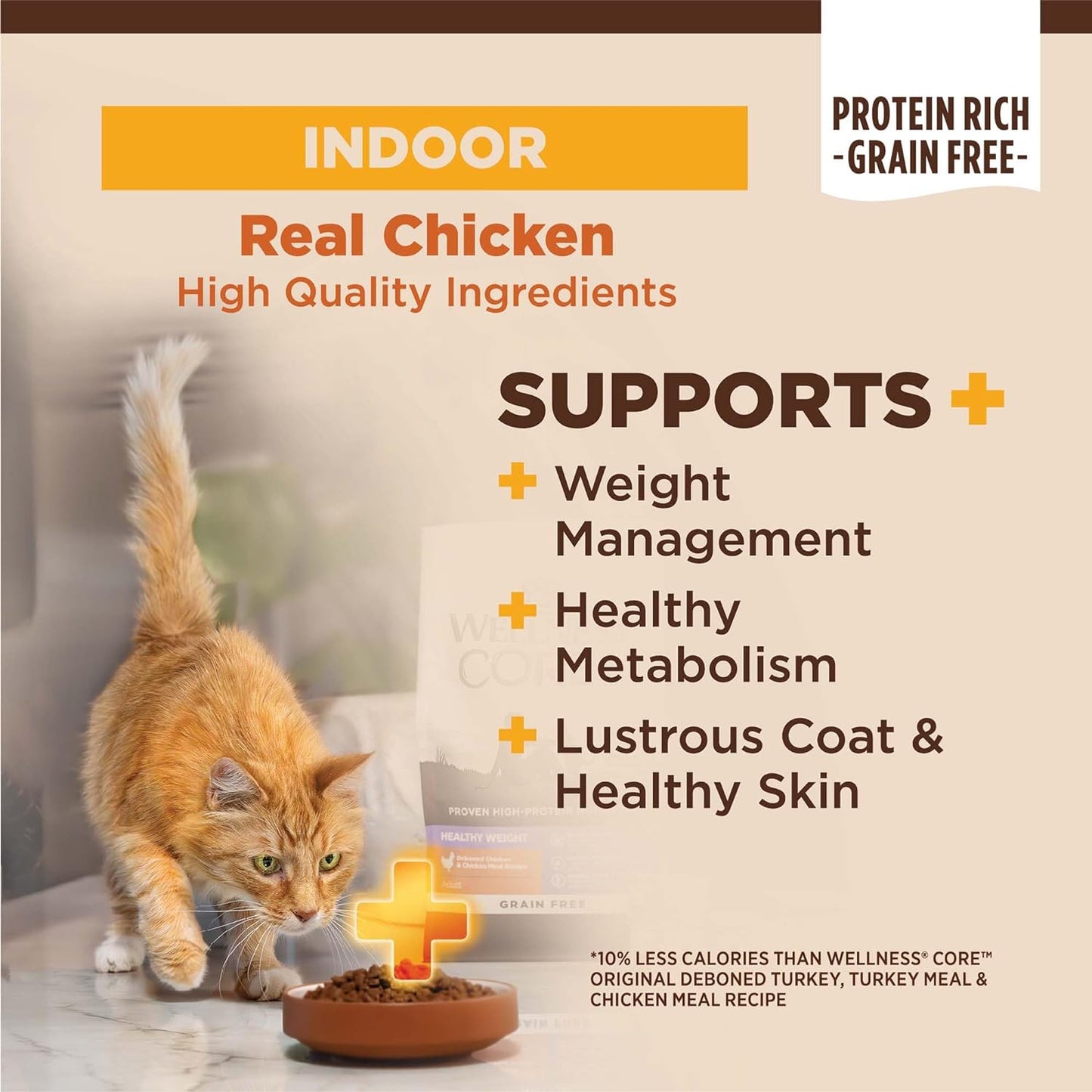 CORE+ Grain-Free High Protein Adult Dry Cat Food, Chicken, Turkey & Chicken Meal Indoor Formula Dry Cat Food, 5 Pound Bag