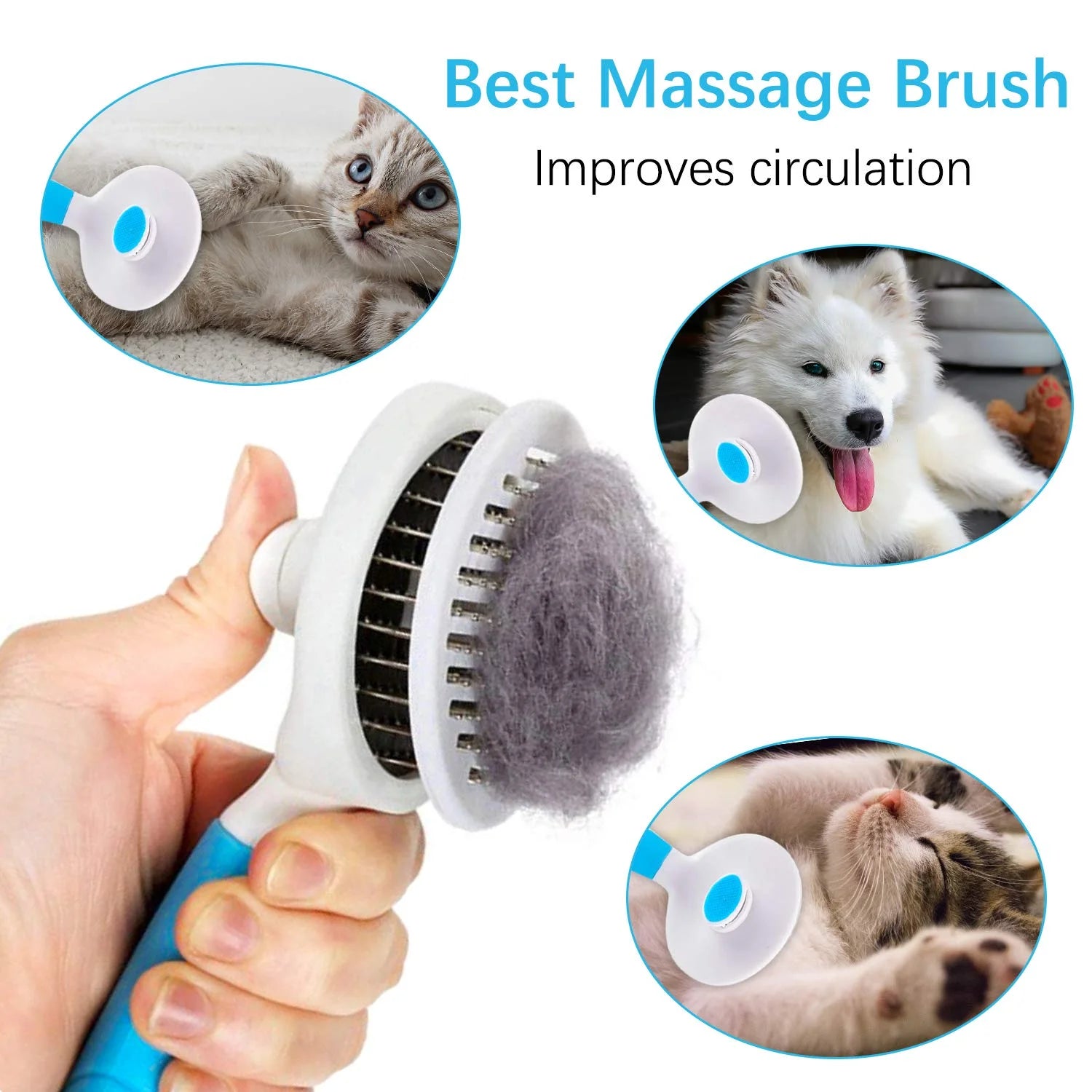 Dog & Cat Grooming Brush, Self Cleaning Slicker Brushes for Dogs Cats Pet Grooming Brush Tool Gently Removes Loose Undercoat, Mats Tangled Hair Slicker Brush for Pet with Flea Comb