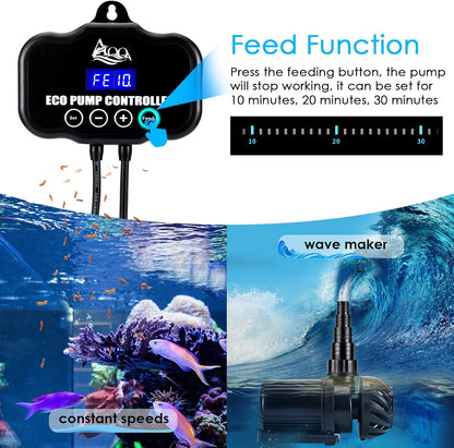 Controllable Aquarium Water Pump,75W 2400GPH Circulation Make Wave/Feed Mode/20 Options Flow Adjustable, Amphibious Submersible or Land Powerful Return Pump for Saltwater & Freshwater