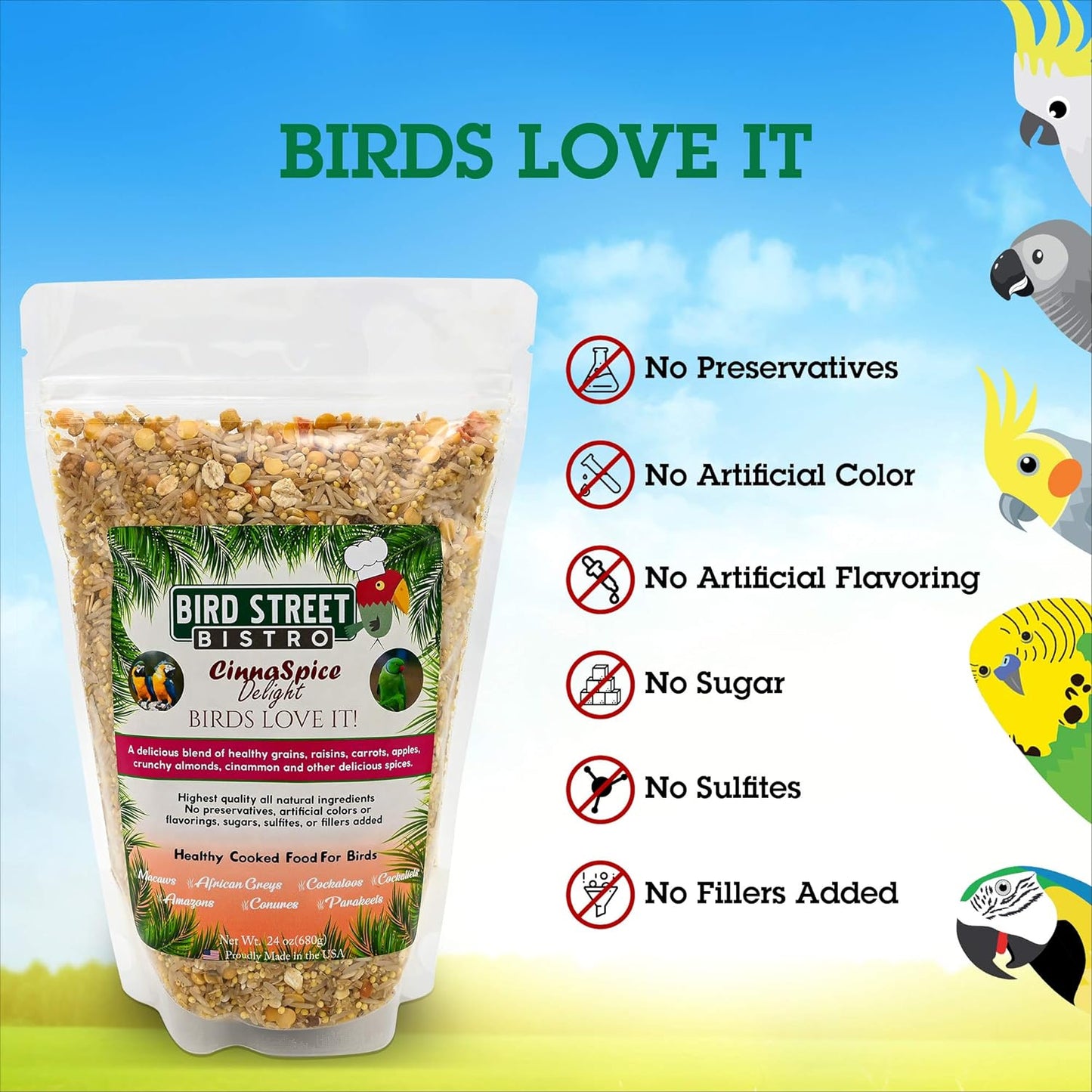 Parrot Food Sample 4 Pack - Parakeet Food - Cockatiel Food - Bird Food - Cooks in 3-15 Min W/Natural & Organic Grains - Healthy, Non-Gmo Fruits, Healthy Orientated Spices