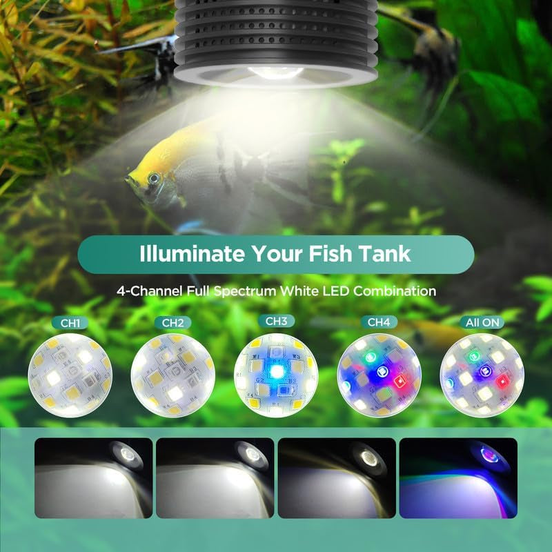 LED Aquarium Light, Planted Tank Light 4 Channels Remote Control 6500K Aquarium LED Lamp for Freshwater Fish Tank Refugium with Gooseneck (A20 18W Freshwater)