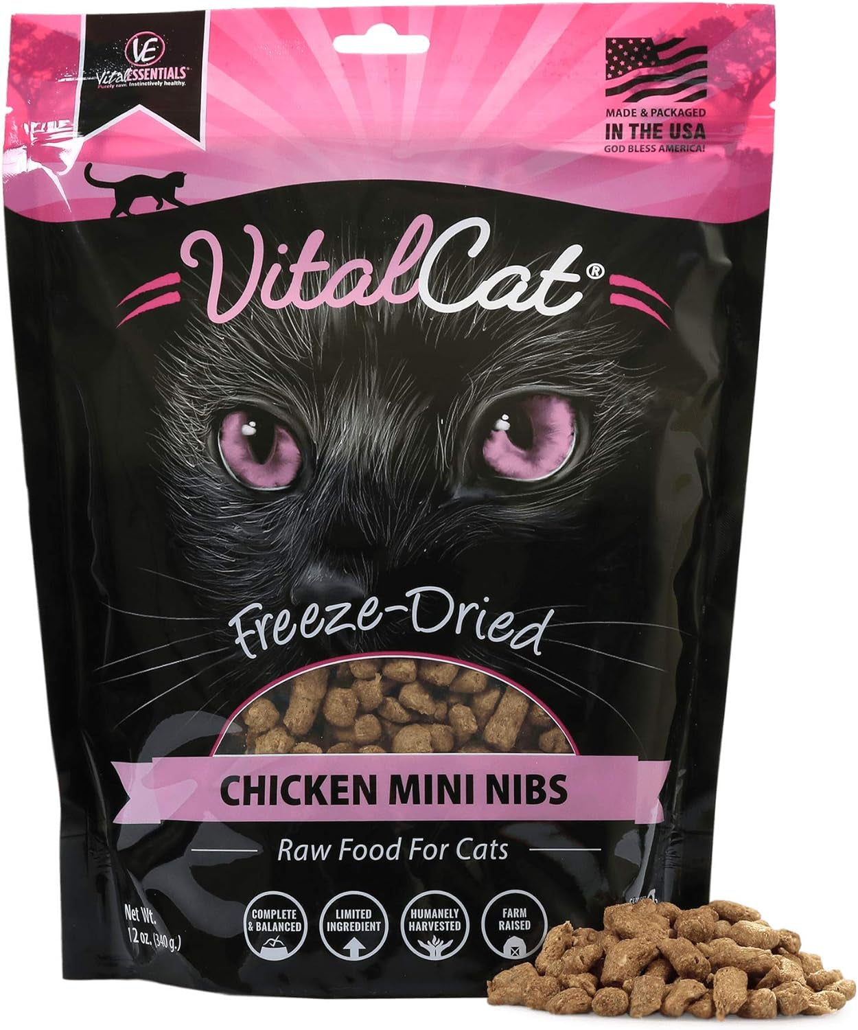 Freeze Dried Cat Food, Chicken Mini Nibs 12 Oz