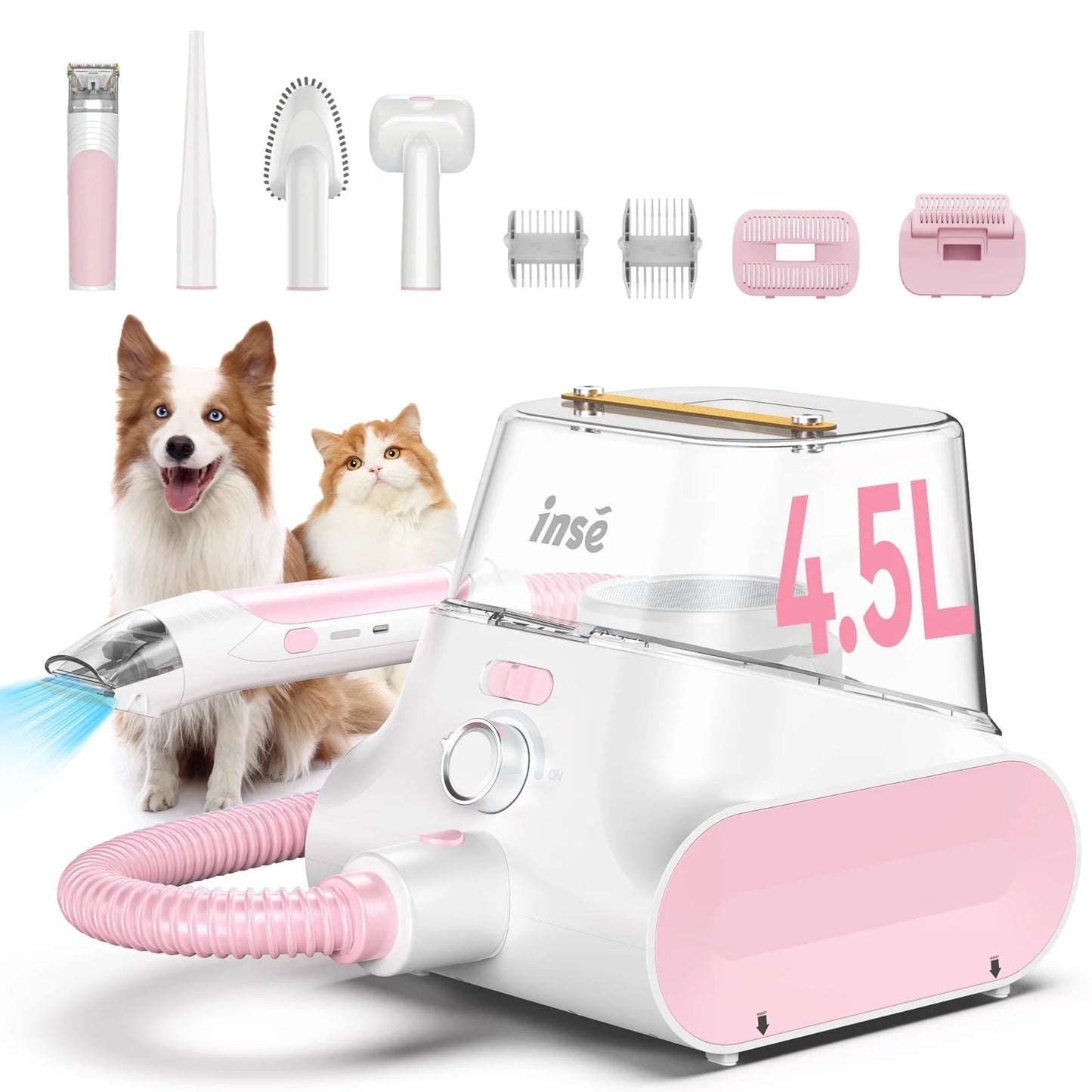 P30 Dog Grooming Vaccum, 4.5L Large Capacity Pet Grooming Vacuum Kit, 5-In-1 Ultra-Low Noise Pet Grooming Vacuum for Dogs, Cats