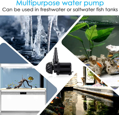 Controllable Aquarium Water Pump,75W 2400GPH Circulation Make Wave/Feed Mode/20 Options Flow Adjustable, Amphibious Submersible or Land Powerful Return Pump for Saltwater & Freshwater