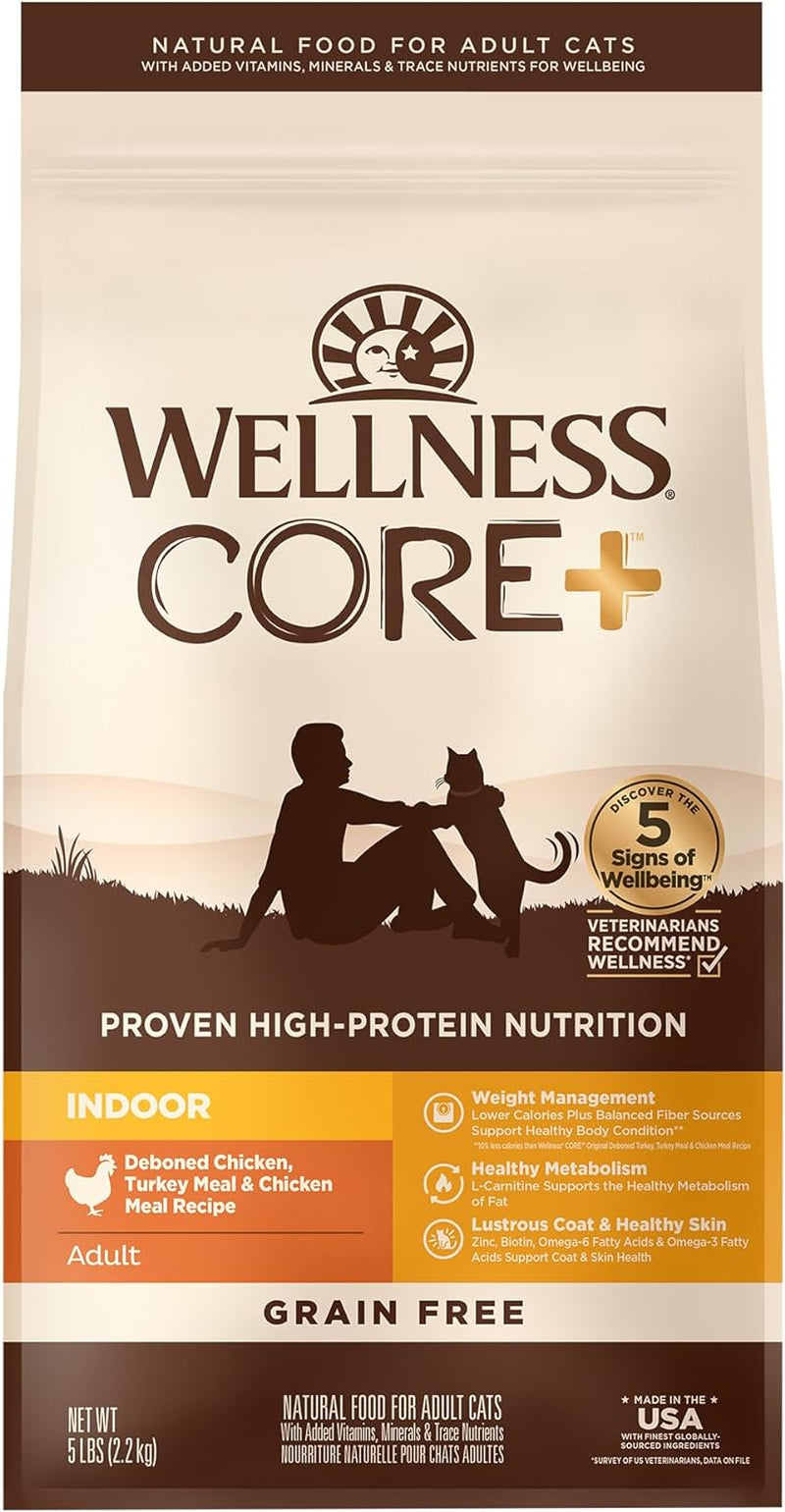 CORE+ Grain-Free High Protein Adult Dry Cat Food, Chicken, Turkey & Chicken Meal Indoor Formula Dry Cat Food, 5 Pound Bag